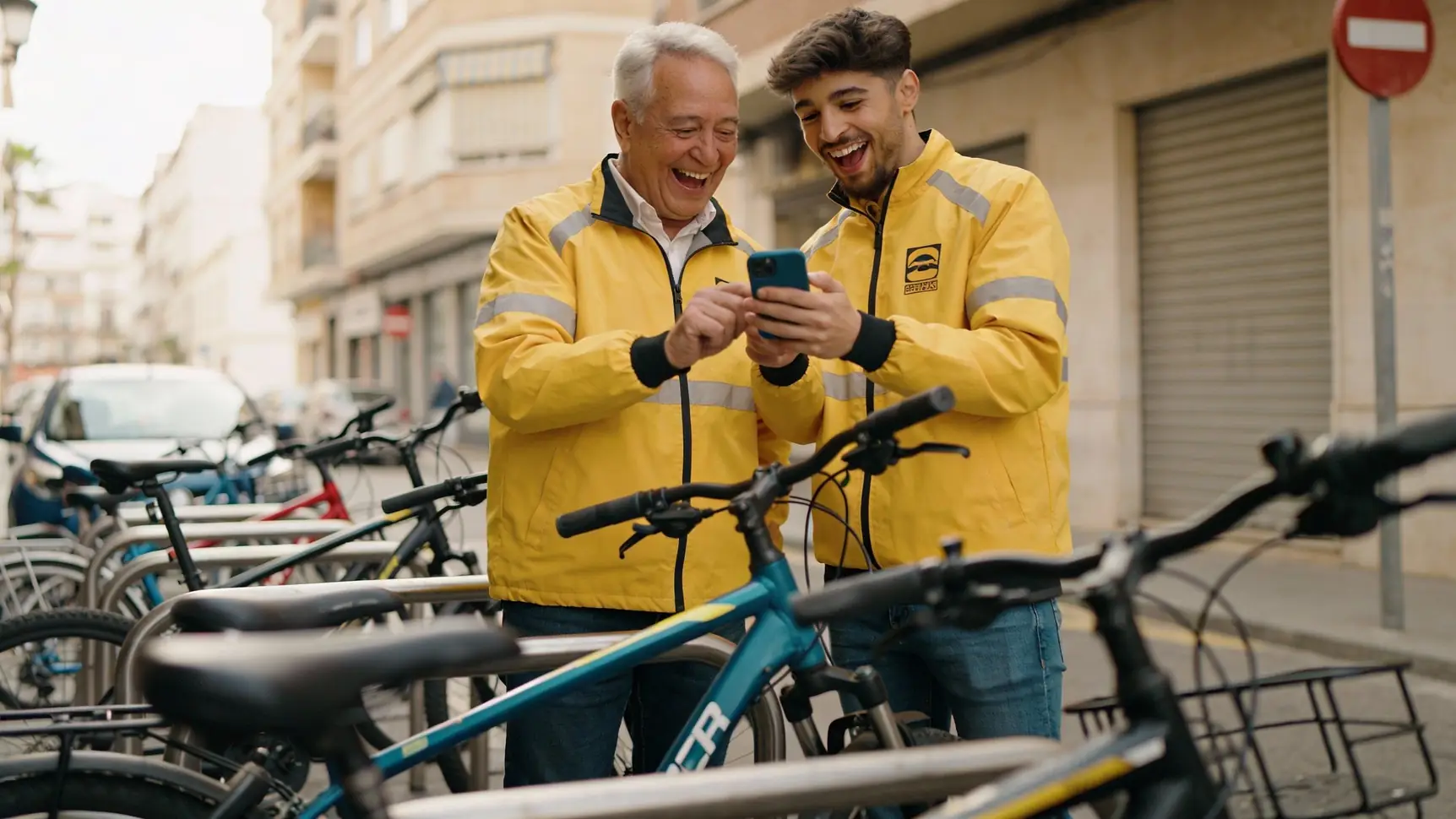 Пеший курьер в фирменной экипировке идет по тротуару с термокоробом. Пеший курьер в фирменной экипировке идет по тротуару с термокоробом.