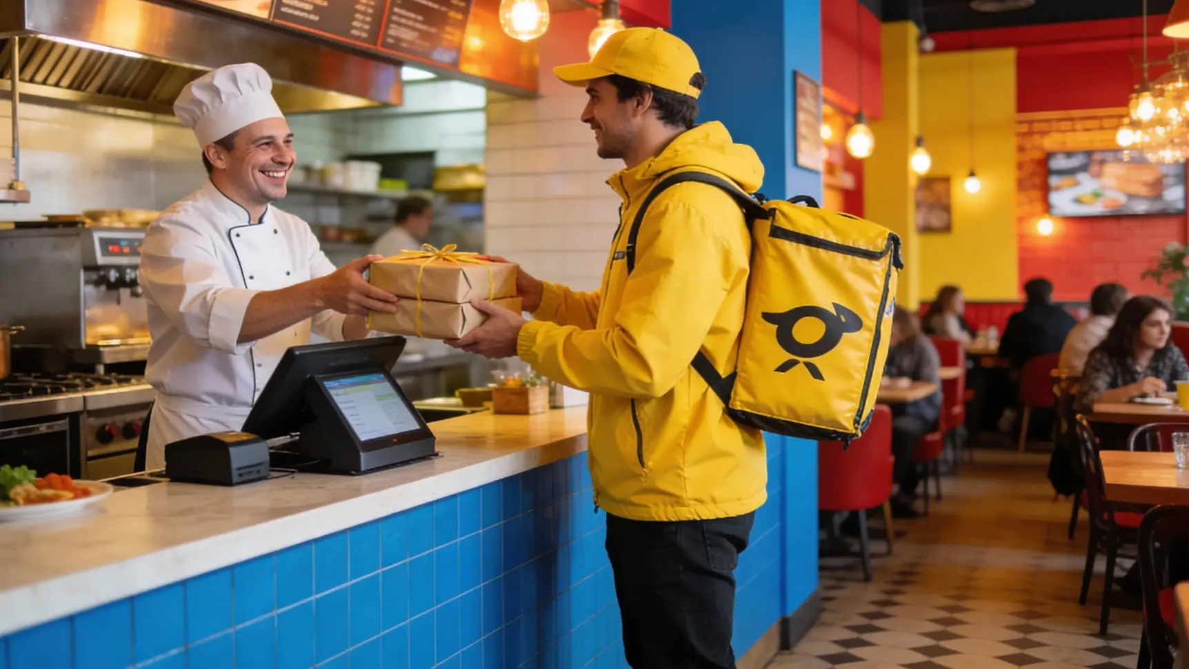 Курьер отдыхает в парке между сменами, проверяя график работы в приложении.